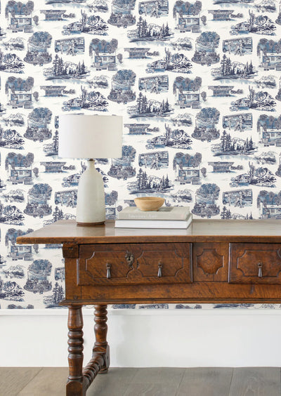 product image for Modern Vista Toile Wallpaper in Navy 94