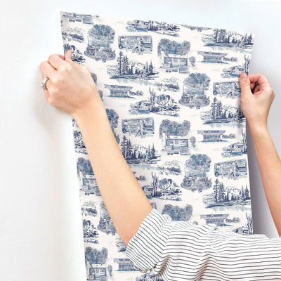 product image for Modern Vista Toile Wallpaper in Navy 47