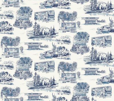 product image for Modern Vista Toile Wallpaper in Navy 90