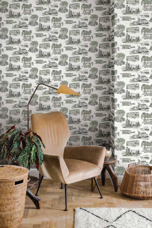 media image for Modern Vista Toile Wallpaper in Evergreen 229