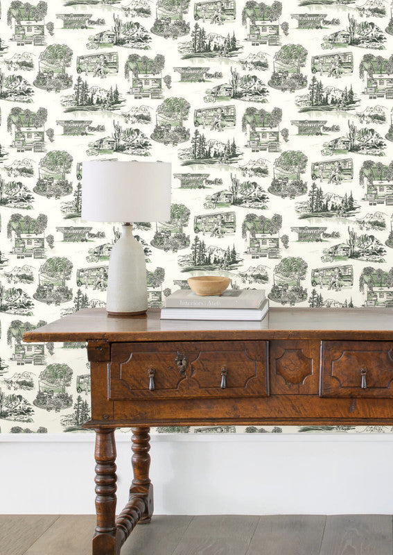 media image for Modern Vista Toile Wallpaper in Evergreen 243