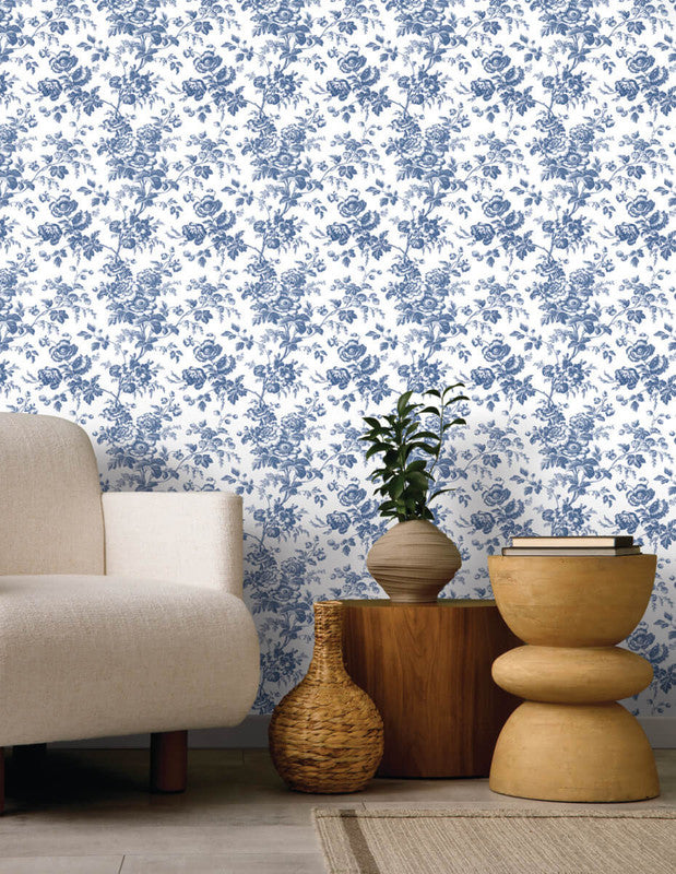 media image for Anemone Toile Wallpaper in Navy 218
