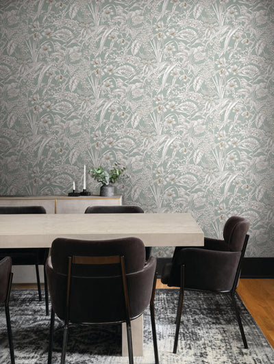 product image for Orchid Conservatory Toile Wallpaper in Seamist & Taupe 2