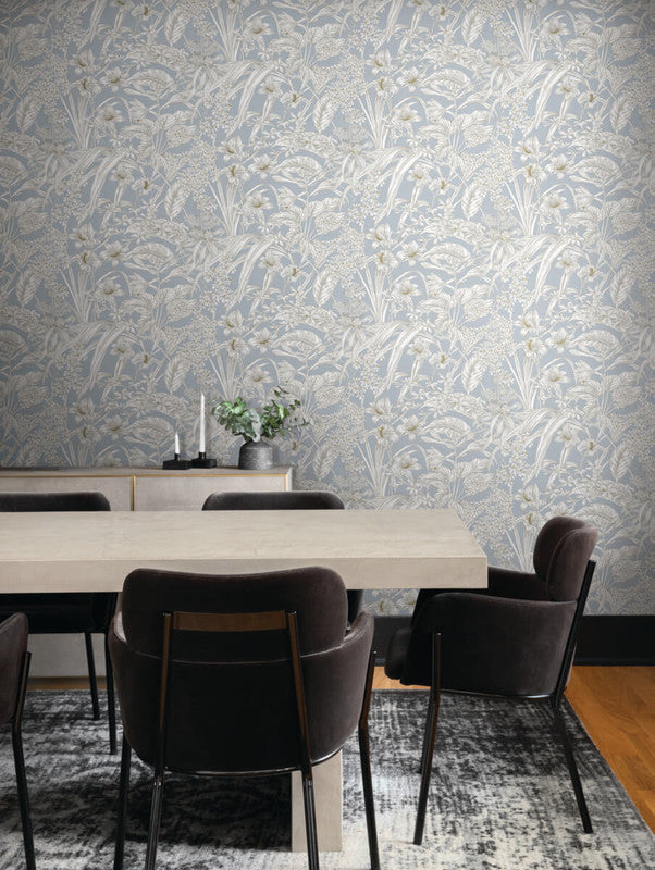 media image for Orchid Conservatory Toile Wallpaper in Blue & Taupe 277