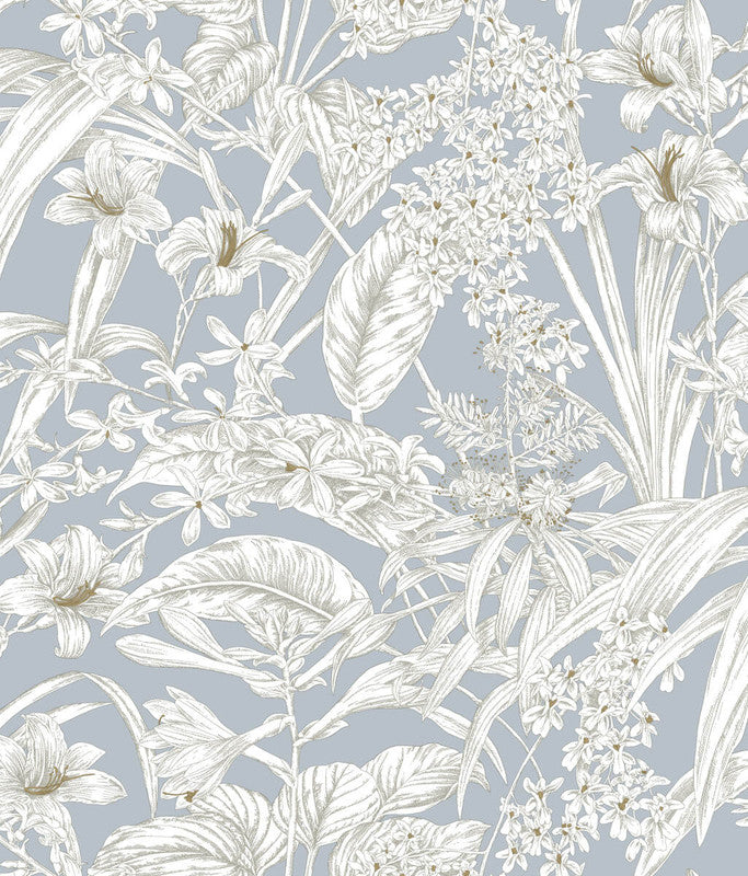 media image for Orchid Conservatory Toile Wallpaper in Blue & Taupe 290