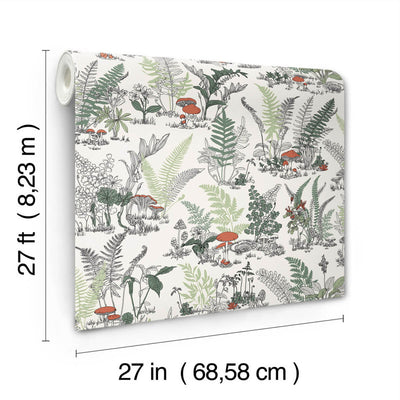 product image for Mushroom Garden Toile Wallpaper in Red & Green 16