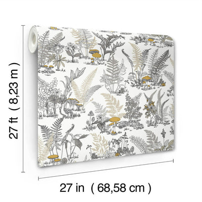 product image for Mushroom Garden Toile Wallpaper in Neutral & Gold 14