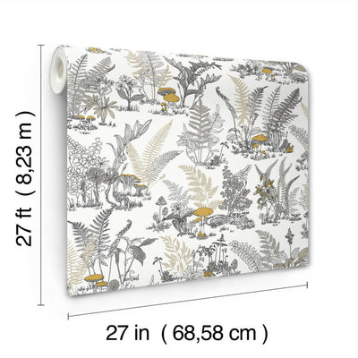 product image for Mushroom Garden Toile Wallpaper in Neutral & Gold 94