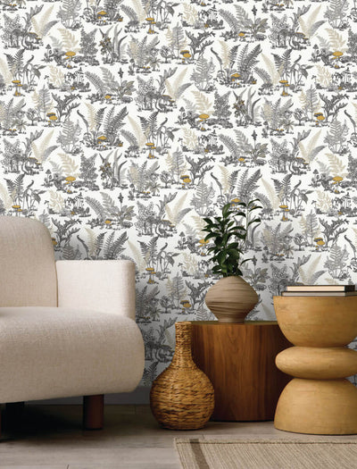 product image for Mushroom Garden Toile Wallpaper in Neutral & Gold 74
