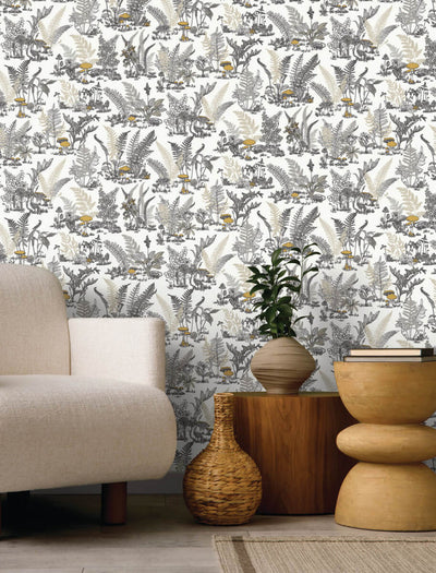 product image for Mushroom Garden Toile Wallpaper in Neutral & Gold 22