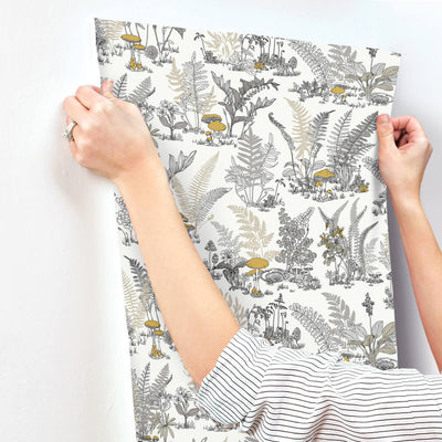 product image for Mushroom Garden Toile Wallpaper in Neutral & Gold 78