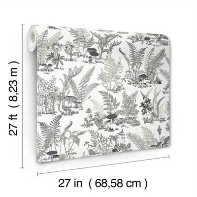 product image for Mushroom Garden Toile Wallpaper in Black & Grey 13