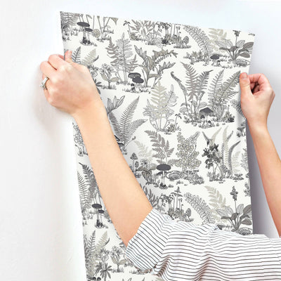 product image for Mushroom Garden Toile Wallpaper in Black & Grey 17