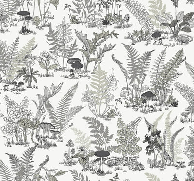 product image for Mushroom Garden Toile Wallpaper in Black & Grey 93