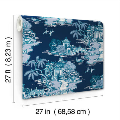 product image for Pagoda And Sampan Scenic Wallpaper in Navy 27