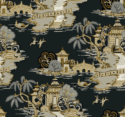 product image for Pagoda And Sampan Scenic Wallpaper in Black 67