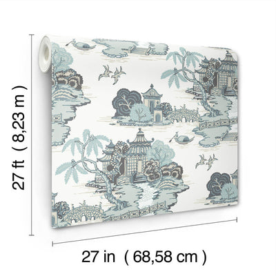 product image for Pagoda And Sampan Scenic Wallpaper in Seamist 41