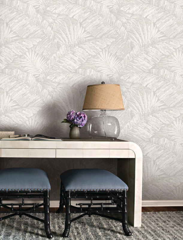 media image for Palm Cove Toile Wallpaper in White & Grey 219