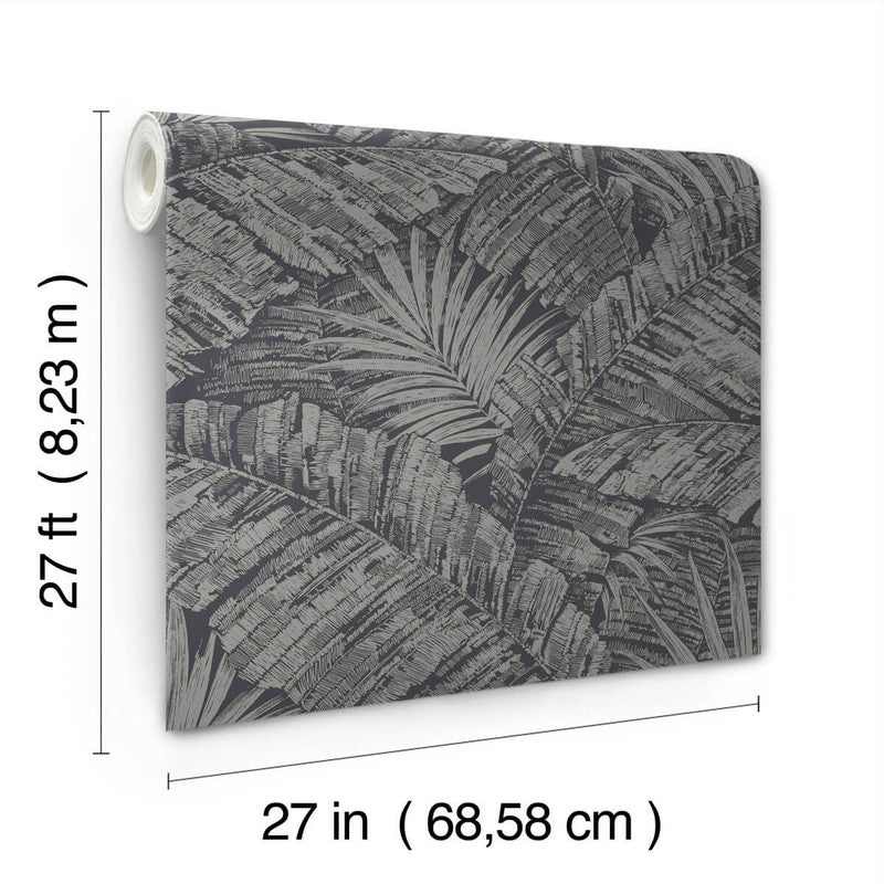 media image for Palm Cove Toile Wallpaper in Silver & Black 288