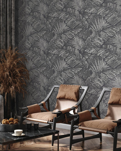 product image for Palm Cove Toile Wallpaper in Silver & Black 21