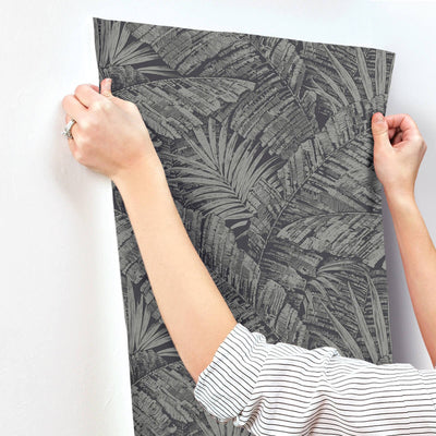 product image for Palm Cove Toile Wallpaper in Silver & Black 95