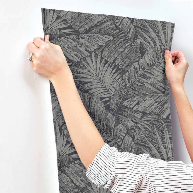 media image for Palm Cove Toile Wallpaper in Silver & Black 24