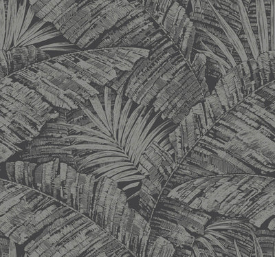 product image of Palm Cove Toile Wallpaper in Silver & Black 55