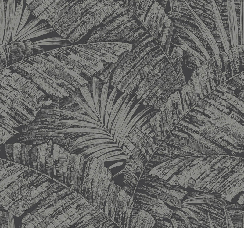 media image for Palm Cove Toile Wallpaper in Silver & Black 225