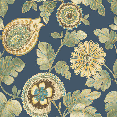 product image of Calypso Paisley Leaf Fabric in Champlain and Rosemary 542