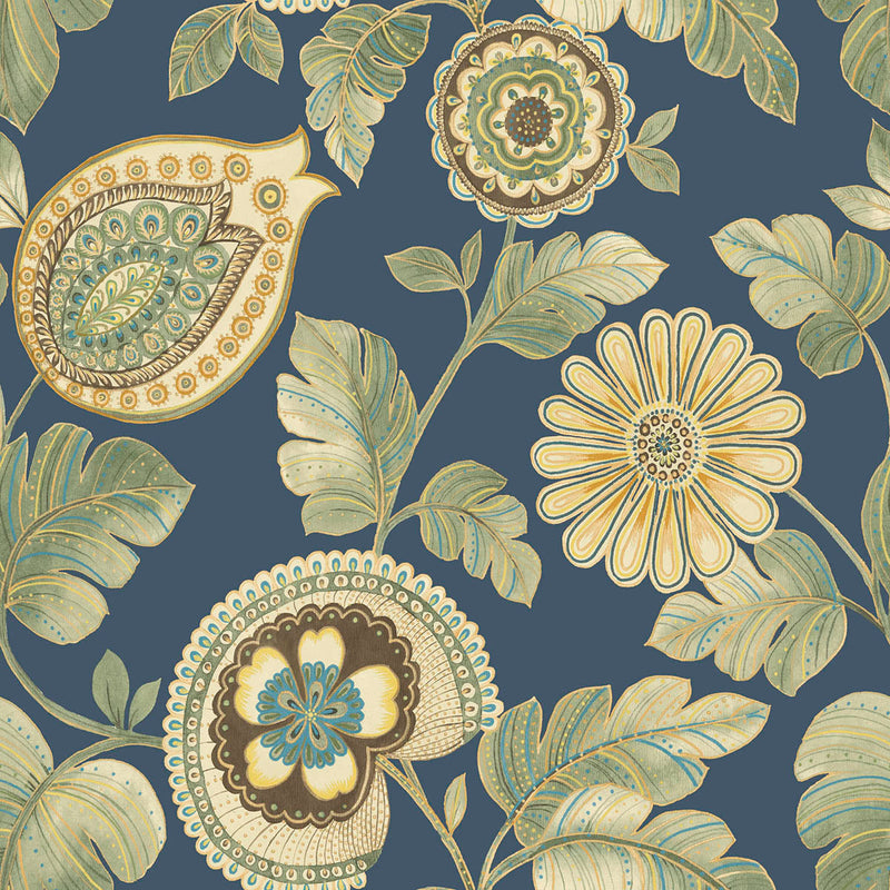 media image for Calypso Paisley Leaf Fabric in Champlain and Rosemary 214