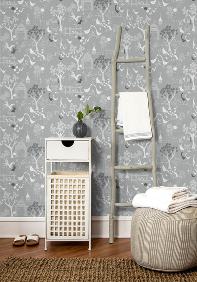 product image for Rise and Shine Peel-and-Stick Wallpaper in Grey and White by NextWall 84