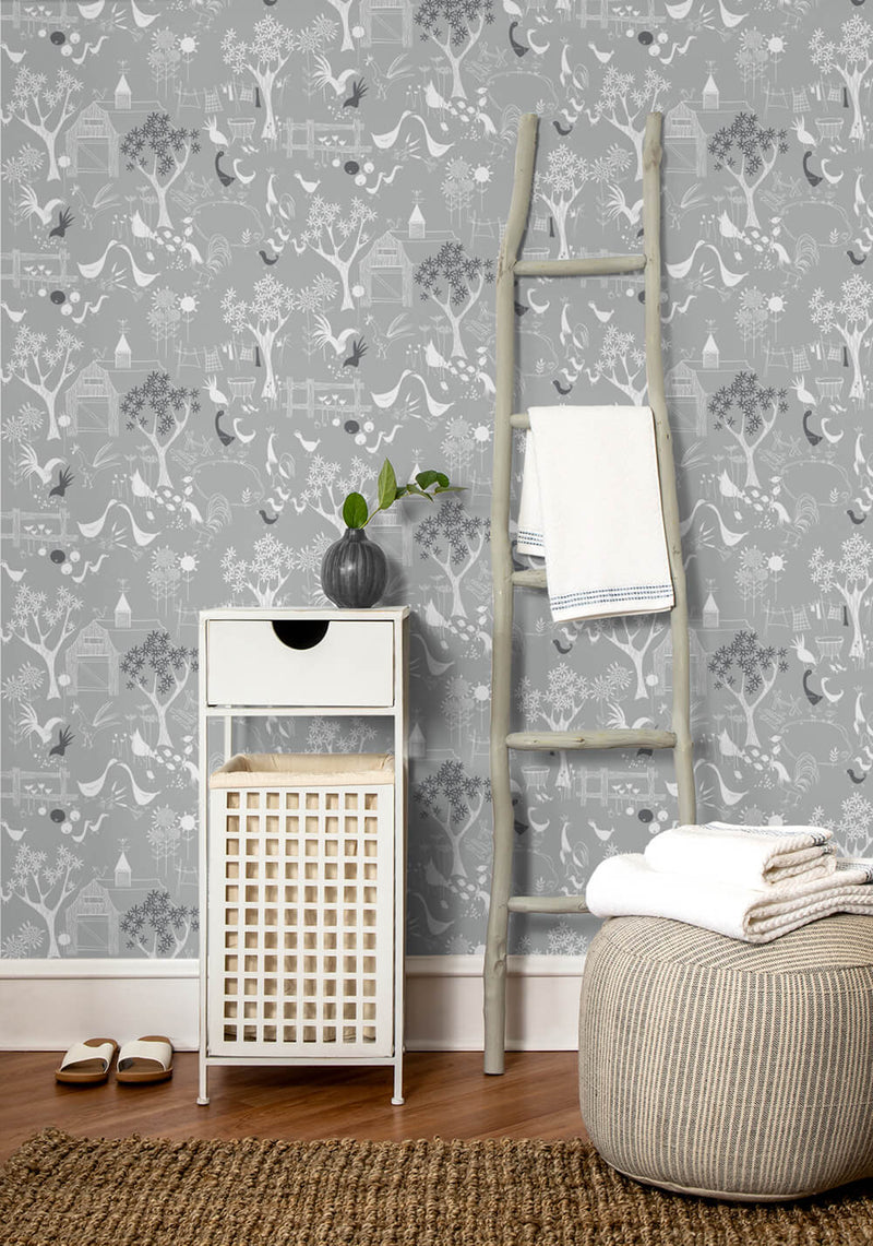 media image for Rise and Shine Peel-and-Stick Wallpaper in Grey and White by NextWall 290