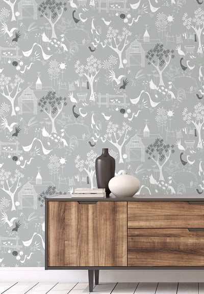 product image for Rise and Shine Peel-and-Stick Wallpaper in Grey and White by NextWall 50