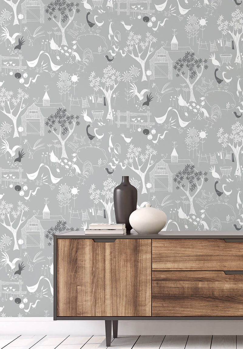 media image for Rise and Shine Peel-and-Stick Wallpaper in Grey and White by NextWall 25