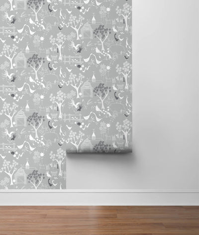 product image for Rise and Shine Peel-and-Stick Wallpaper in Grey and White by NextWall 86