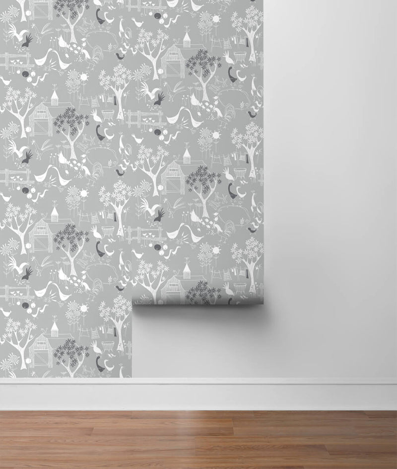 media image for Rise and Shine Peel-and-Stick Wallpaper in Grey and White by NextWall 290