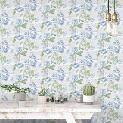 product image for Flowers Postcard Wallpaper in Blue 99