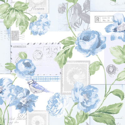 product image of Flowers Postcard Wallpaper in Blue 53