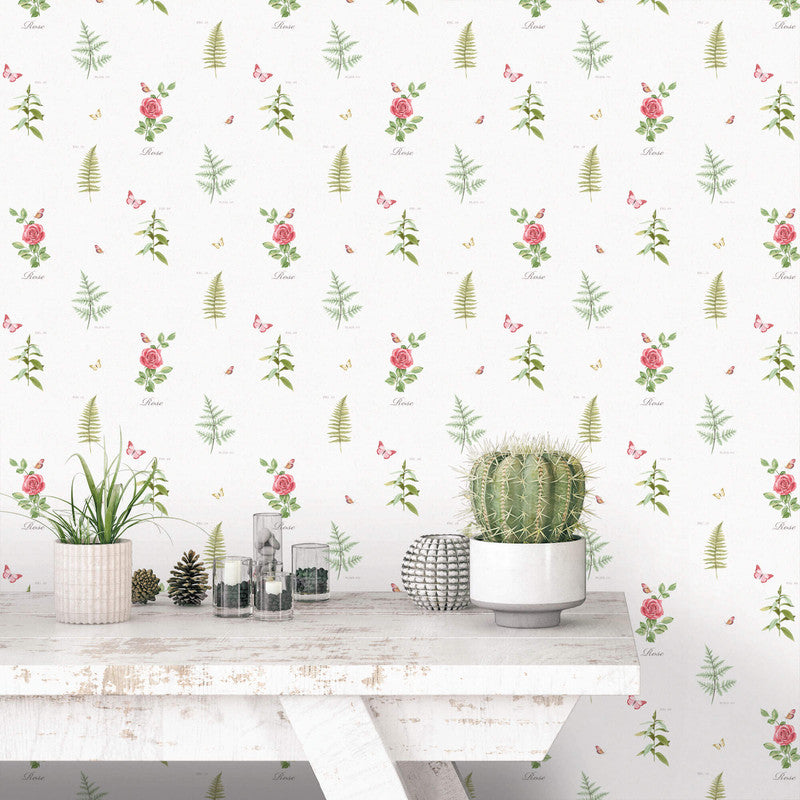 media image for Rose Botanical Motif Wallpaper in Red 235