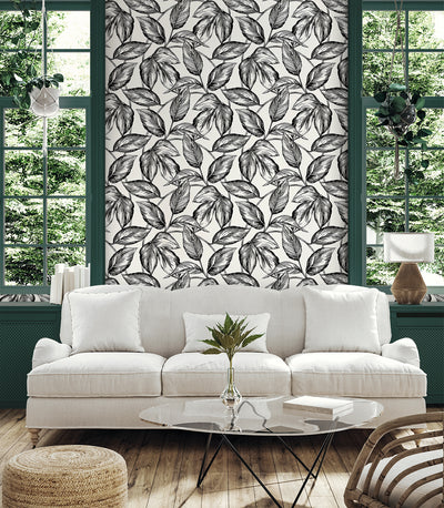 product image for Beckett Sketched Leaves Wallpaper in Volcanic Black 64