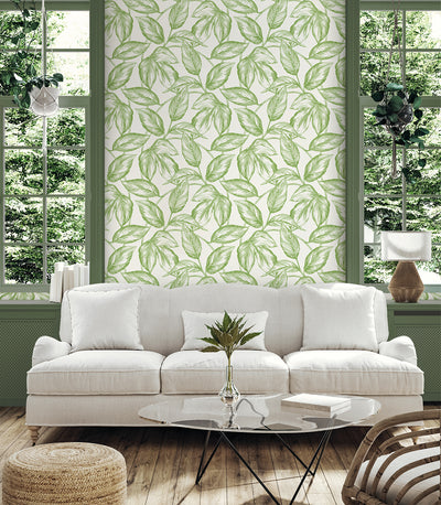 product image for Beckett Sketched Leaves Wallpaper in Apple Green 40