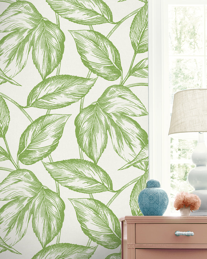 media image for Beckett Sketched Leaves Wallpaper in Apple Green 257