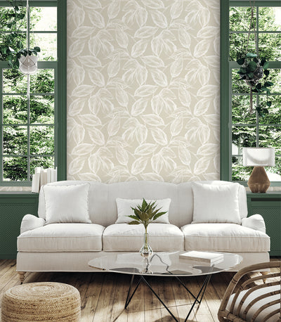 product image for Beckett Sketched Leaves Wallpaper in Oat 66