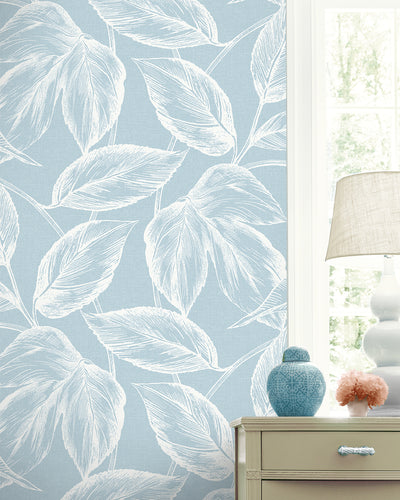 product image for Beckett Sketched Leaves Wallpaper in Baby Blue 98