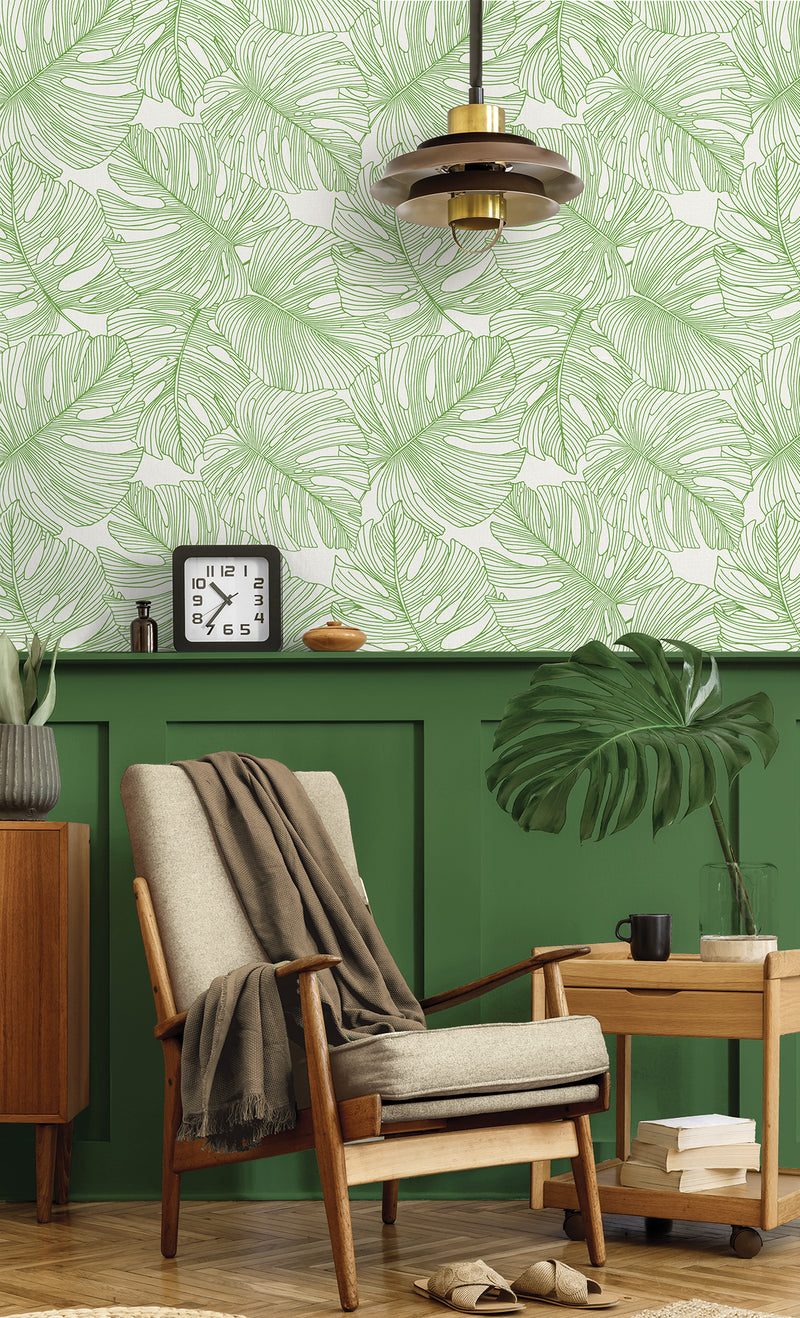 media image for Tarra Monstera Leaf Wallpaper in Hill Green 213