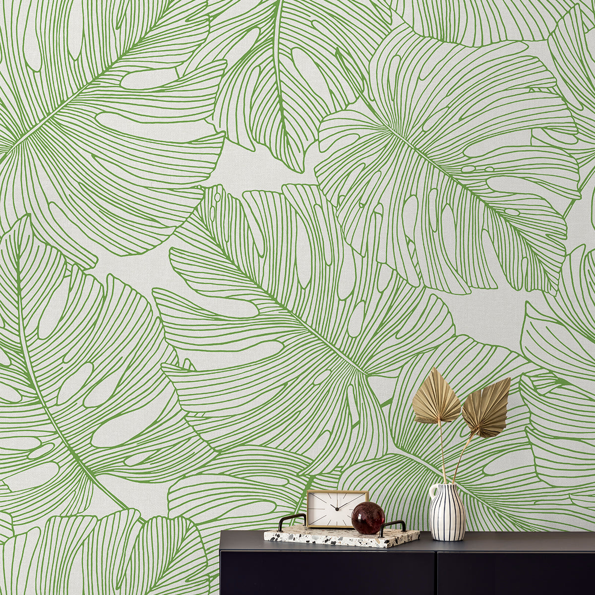 Shop Tarra Monstera Leaf Wallpaper in Hill Green | Burke Decor