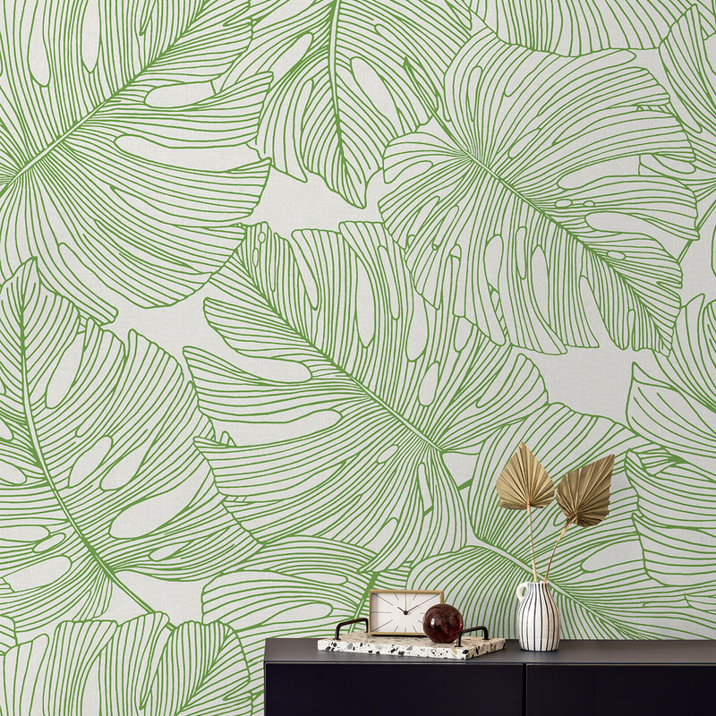 media image for Tarra Monstera Leaf Wallpaper in Hill Green 223