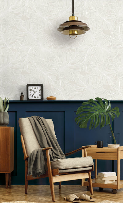 product image for Tarra Monstera Leaf Wallpaper in White Sand 43