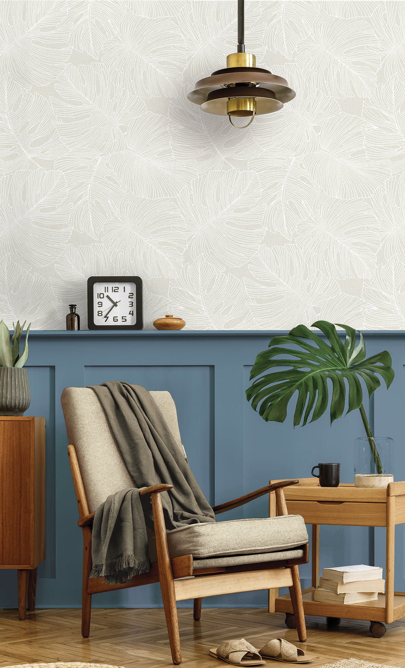 media image for Tarra Monstera Leaf Wallpaper in White Sand 29