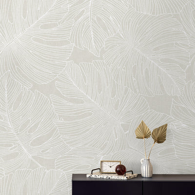 product image for Beckett Sketched Leaves Wallpaper in Oat 74